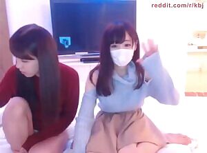 Two cute girls tease showing their lady parts and penetrate themselves with dildos on Japanese FC2 Live 👍