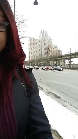 Walking down the street - pulls out tits