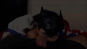 Innocent cat-girl plays with a dick