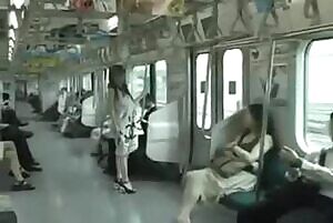 Japanese women pulls her clothes off on the train