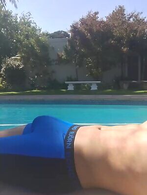 🚨🍆 Bulge alert. Went for a swim and topped up my tan at the pool.