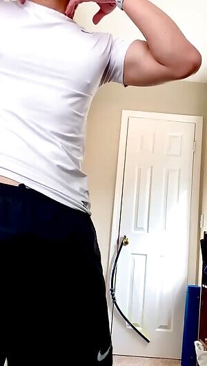 Stripping after an exhausting workout.