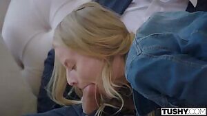 Beautiful Tiny Tattooed Babe Paris White Giving a Blowjob