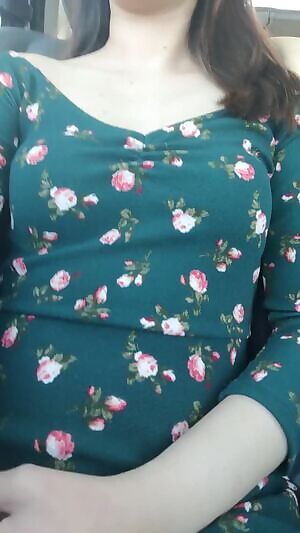 Naughty little titty flash in the car