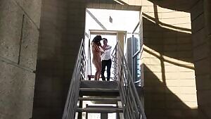 Wife fucked hard over the railing by her husband