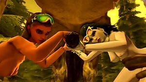 Widow and sombra milk a horse for Tracer