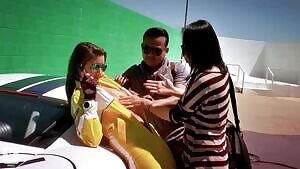 Alyssa Arce having her 34D tits and ass oiled up during a photoshoot