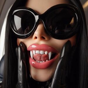 Makeup Fetish Brunette Glasses Leather Lipstick