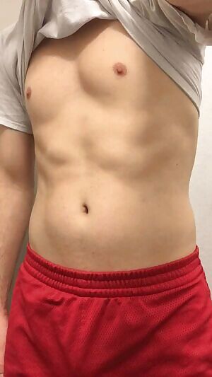 red gym shorts + dick