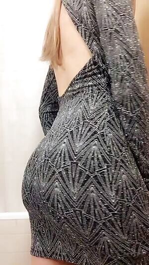 Trying on my dress for the nye party tonight. since my resolution is more ass play, i think i need to add my plug to complete the ensemble. 🤔