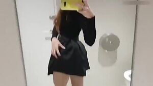 Showing Off Her Titties and Ass in Public Bathroom