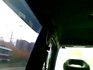 Blowjob in the car near the trams. Drunk chubby