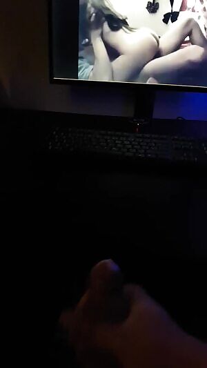 Cumshot While Watching Some Porn GIF