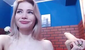 Skinny blonde teen face fucks herself:)