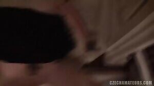 Out the window, she gets cum on her chest