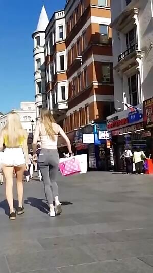 Tiny shorts pulled all the way up her ass