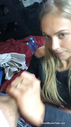 Sexiest blonde teen strokes cock to facial