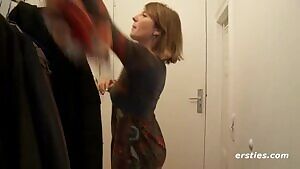 Lucy takes it off and drops.