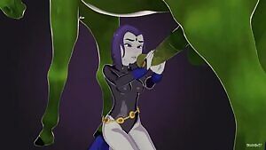 Raven taking a huge horse cumshot from Beastboy