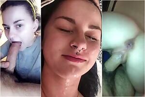 Sexy Septum Brunette Sucks and Fucks for the Facial