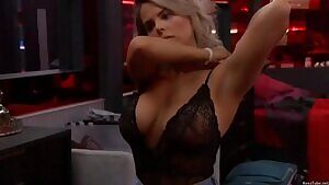 Elena adjusting her wonders in lingerie GIF