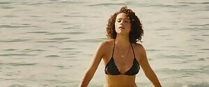 Nathalie Emmanuel jiggling at the beach