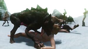 Blonde bimbos serve as cumdumps for monsters and demons