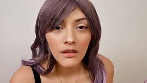 MissRainbow shows off her tits then contains a bursting cock.