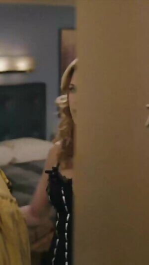 While on vacation, stepmommy Jenna Fischer texts you to come her hotel room. She answers the door like this. What happens next?