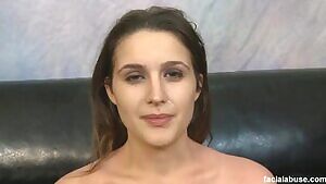 Resting his cock on her forehead to shoot a big load