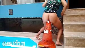 Latin Whore Impales Her Ass on a Filthy Road Cone From The Street!