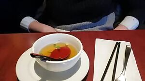 Mylie Blonde masturbates in Public under restaurant table