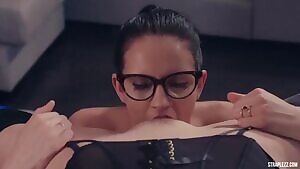 girl with glasses going down