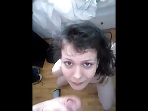 huge load on cute teen's face and hair