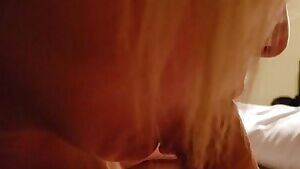 Good girl's natural tits dragging on my thighs while sucking