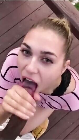 College slut loves to swallow in backyard