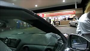 Adorable College Girl Flashes at Gas Station
