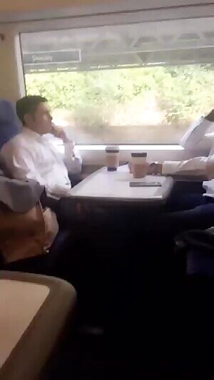 This classy lady forgot to wear her no front dress on the train to work today but she is happy to improvise