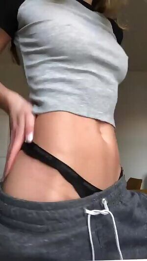 Small tit drop over washboard abs