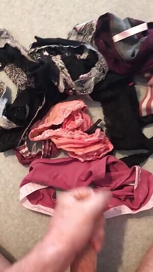 Finishing on a pile of my wife’s panties.