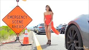 Melody Wylde playing with herself in traffic